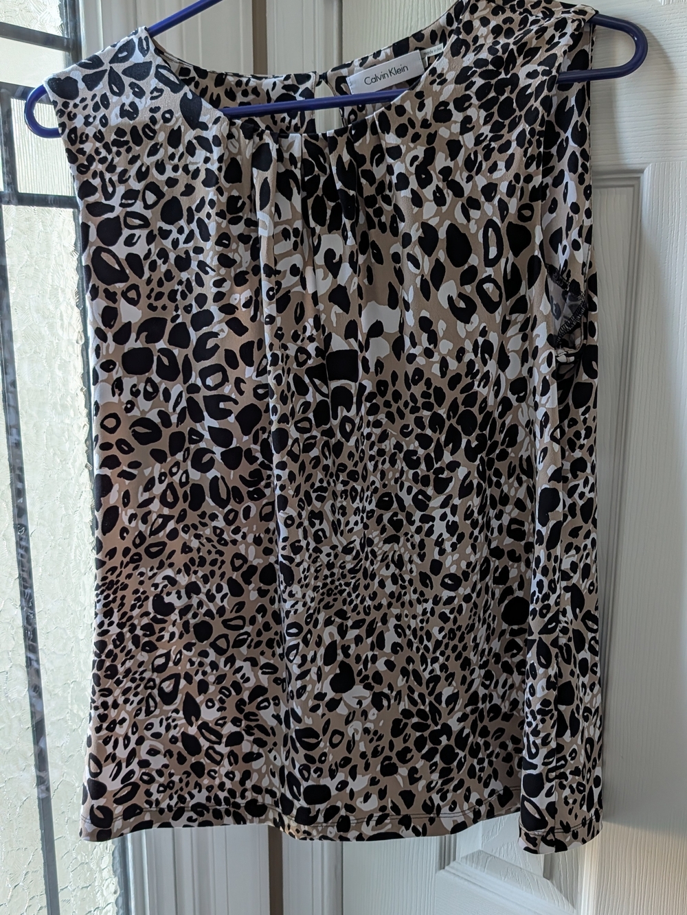 Calvin Klein Leopard Animal Print Sleeveless Top in Black & Tan - NEW